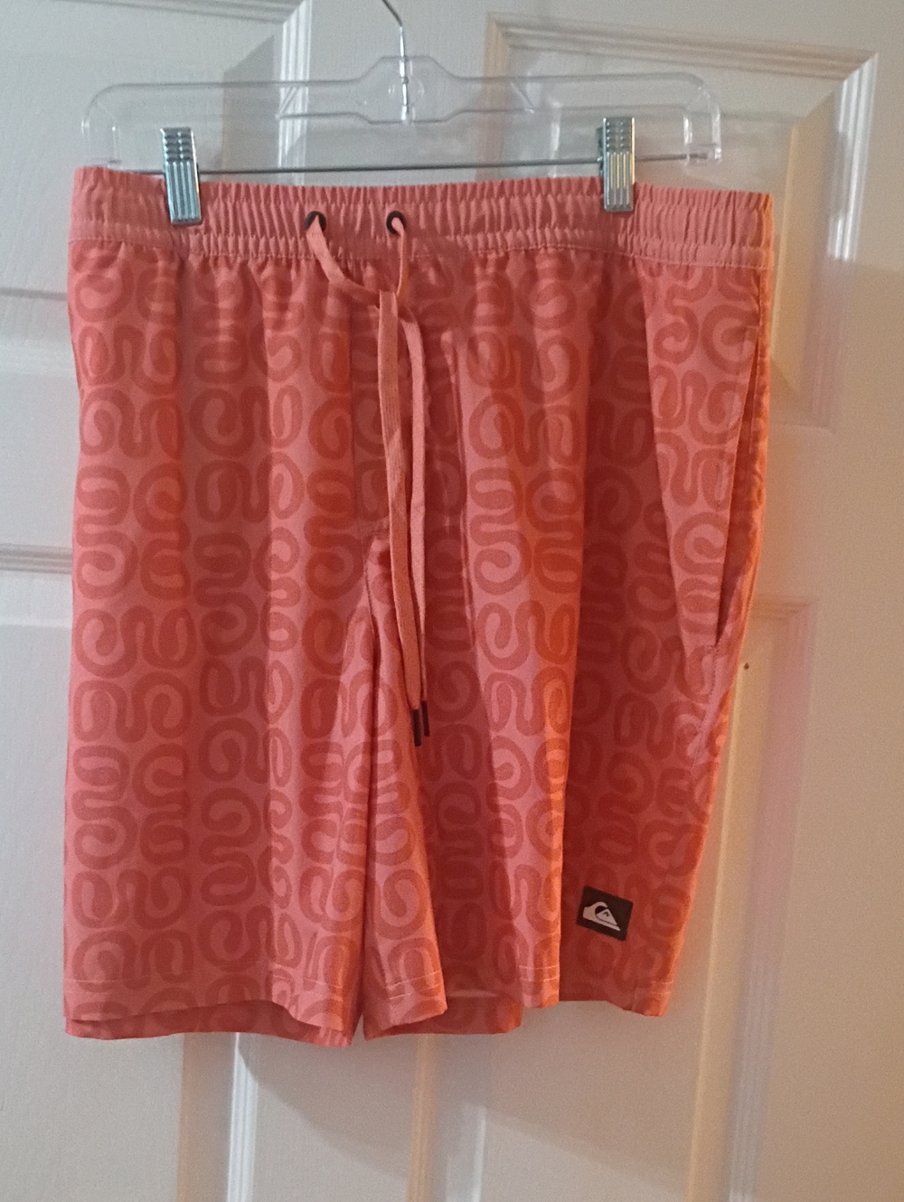 Quiksilver Coral-Orange Geometric Men’s Athletic Shorts
